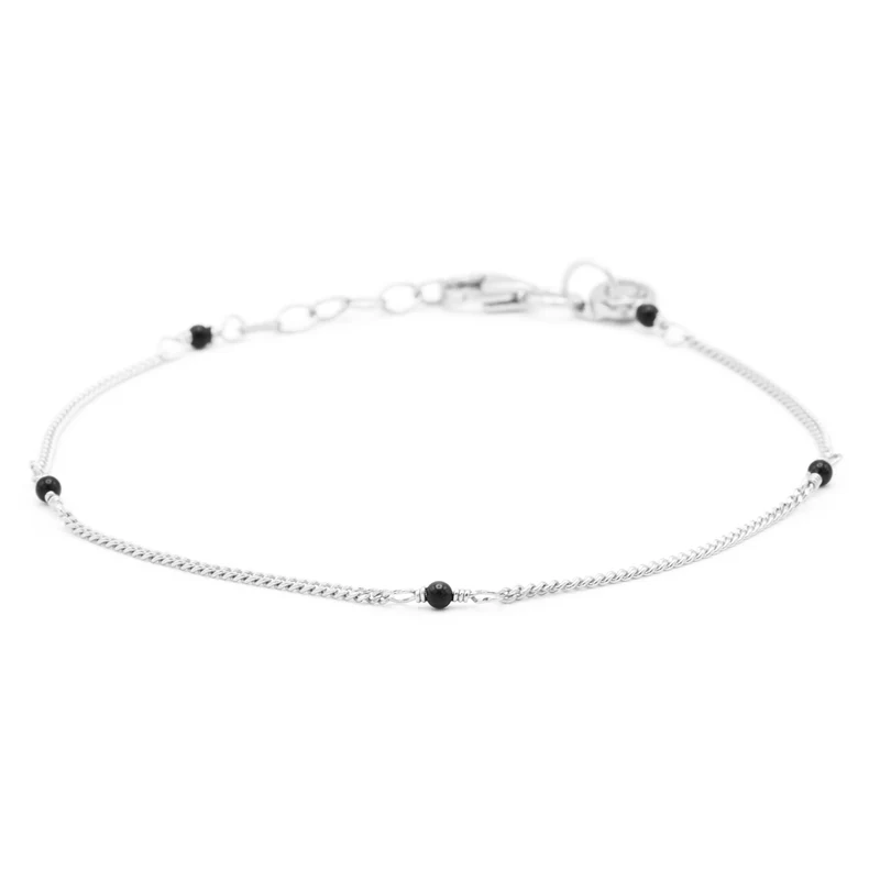 Karma 925 Sterling Silver Tiny Onyx Bracelet 94124S (Length: 16.50 - 19.00 cm)