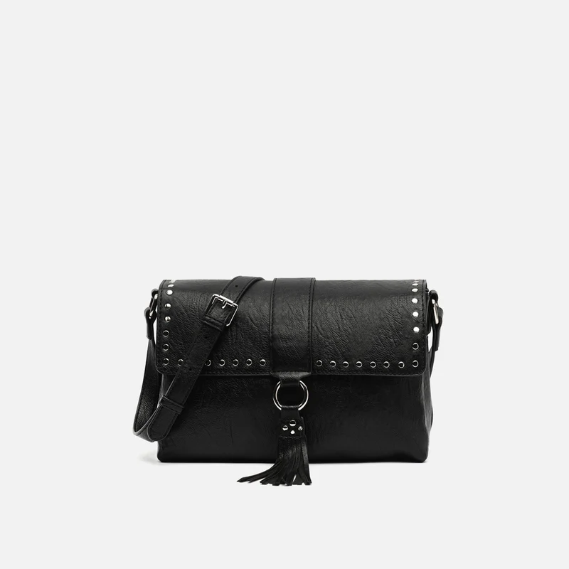 Dione bolso bandolera con solapa y detalles metálicos