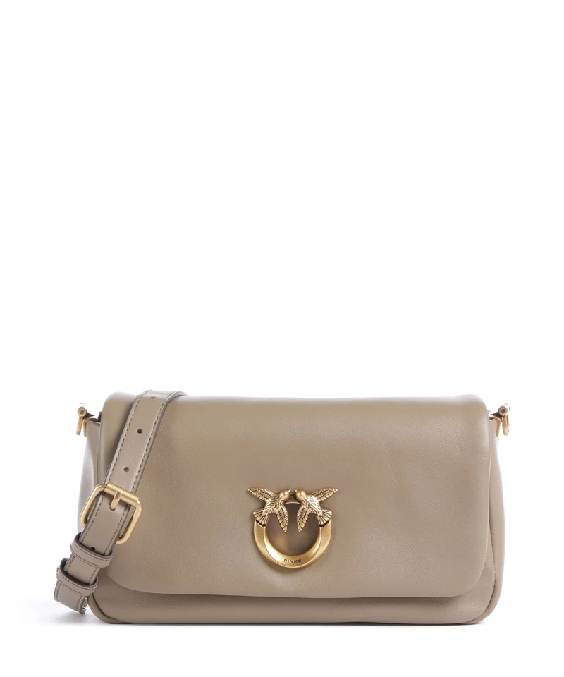Pinko Click Soft Horizontal Mini Bandolera grigio talpa/antique gold