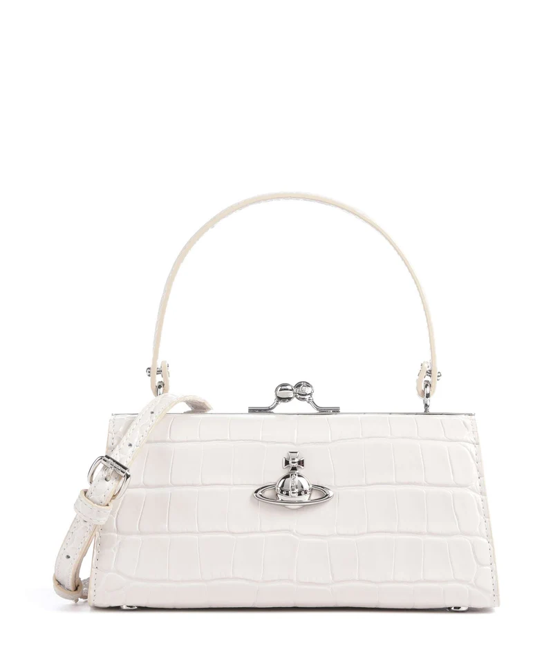 Vivienne Westwood Doll Frame Embossed Croc XL Bolso de mano pearl white