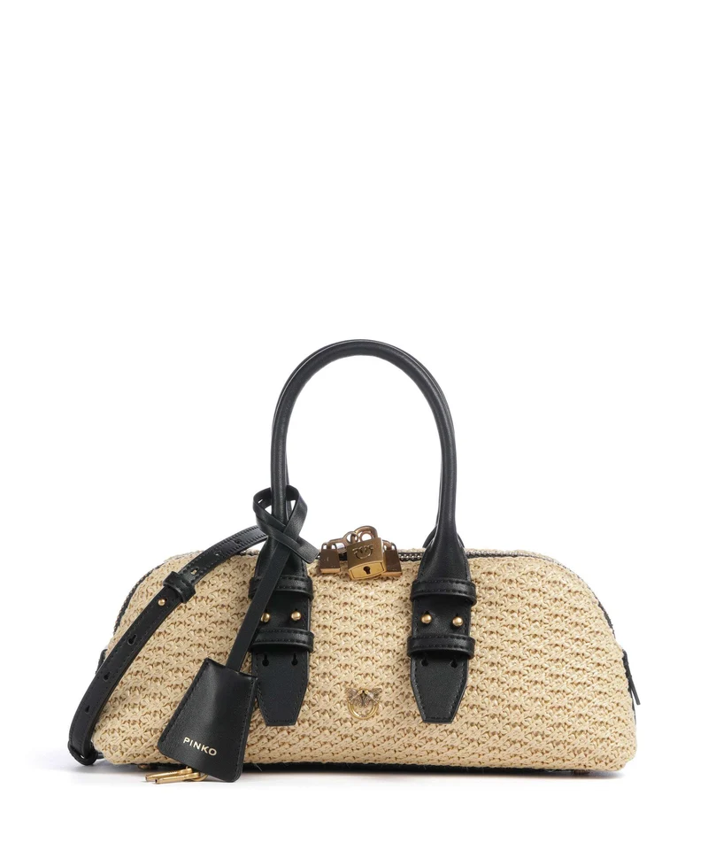 Pinko Bowling Horizontal Bolso de mano rafia/nero/antique gold