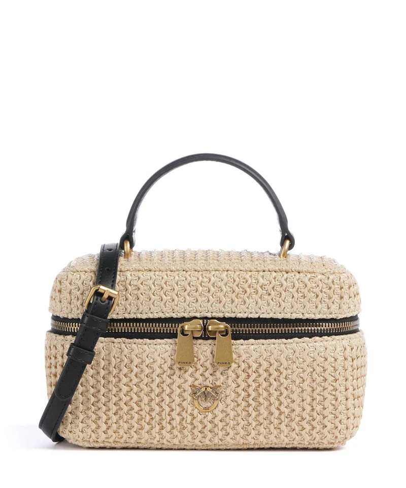 Pinko Vanity Soft Mini Bandolera rafia/nero/antique gold