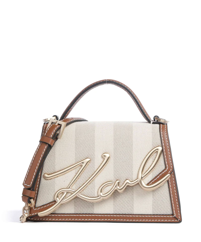 Karl Lagerfeld K/Signature 2.0 Small Bandolera natural canvas/tan