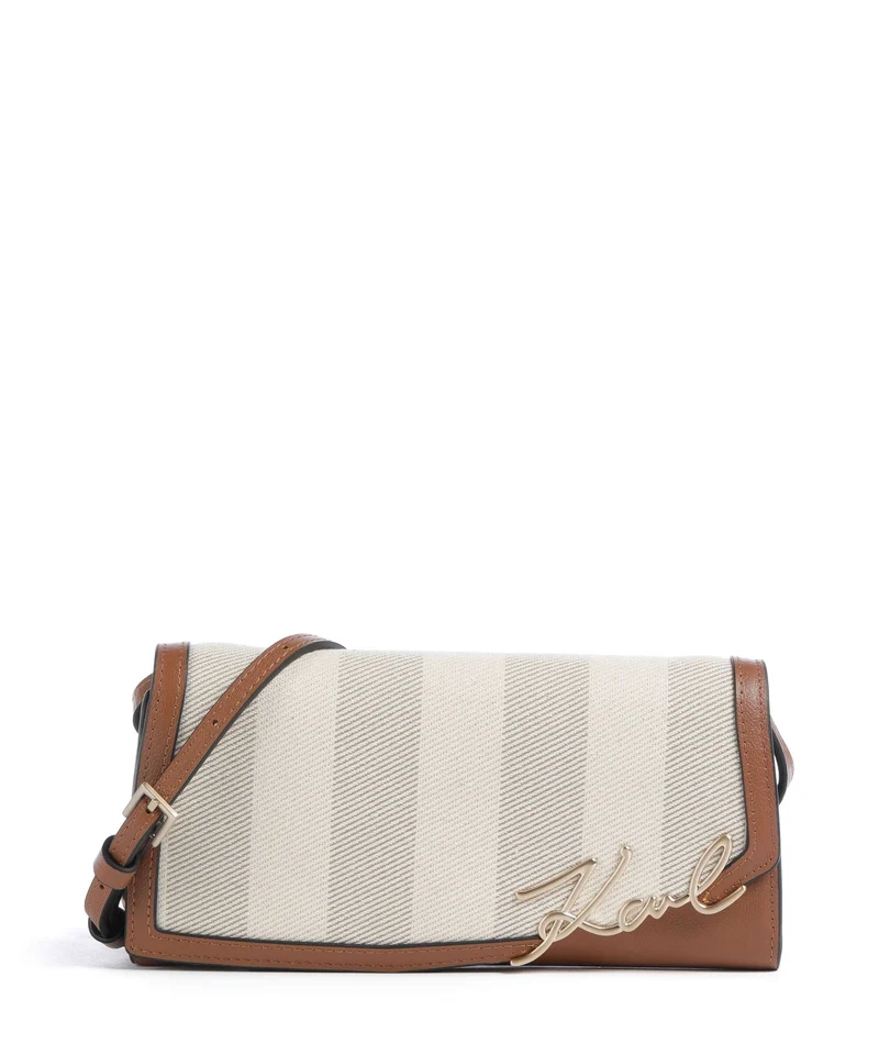 Karl Lagerfeld K/Signature Mini Bandolera natural canvas/tan