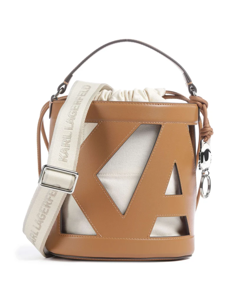 Karl Lagerfeld Ikon Monogram Bucket bolso de mano diagonal cream monogram