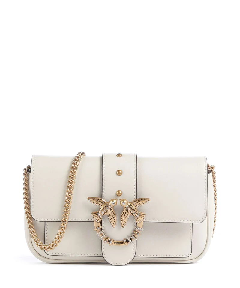Pinko Love One Pocket New Buckle Bandolera bianco seta/antique gold