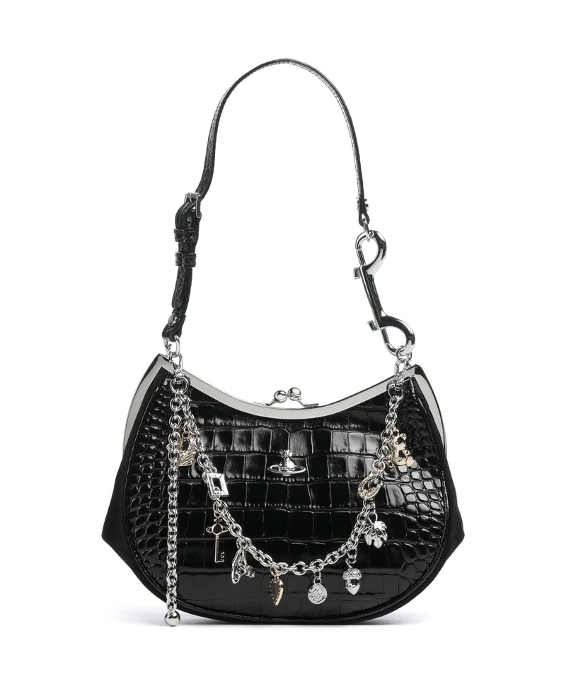 Vivienne Westwood Charm Frame Embossed Croc Bolso de hombro black