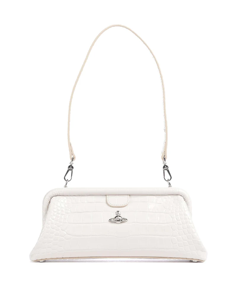 Vivienne Westwood Jane Frame Embossed Croc Bolso de hombro pearl white
