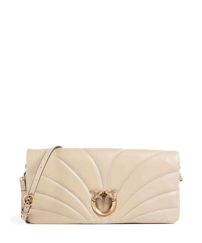 Pinko Click Horizontal Classic Bandolera beige/grigio fumo/antique gold