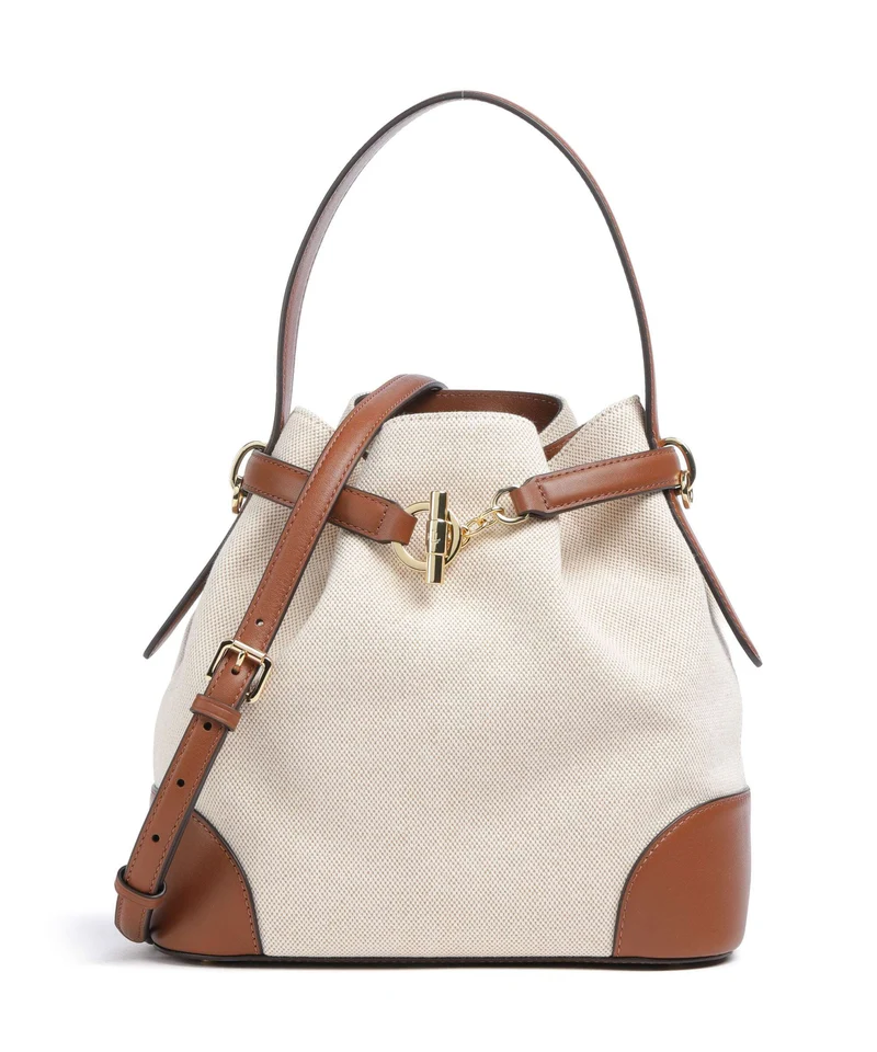 Lauren Ralph Lauren Blaike Medium Bucket bolso de mano natural/buff canvas/lauren tan