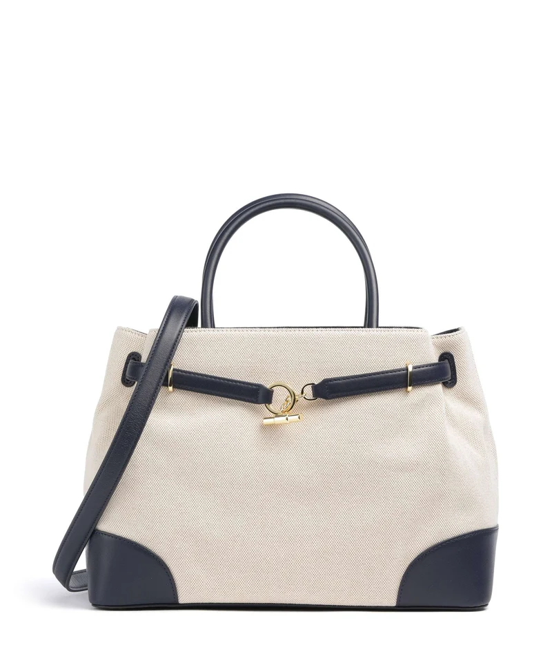 Lauren Ralph Lauren Blaike Large Bolso de mano natural/buff canvas/refined navy