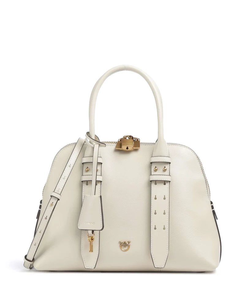 Pinko Bowling Medium Bolso de mano bianco seta/antique gold