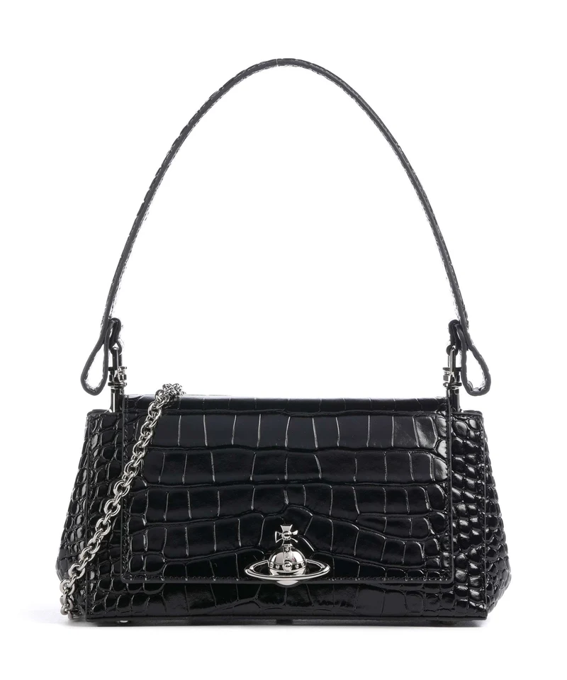 Vivienne Westwood Hazel Embossed Croc Medium Bolso de hombro black
