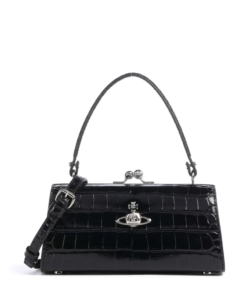 Vivienne Westwood Doll Frame Embossed Croc XL Bolso de mano black