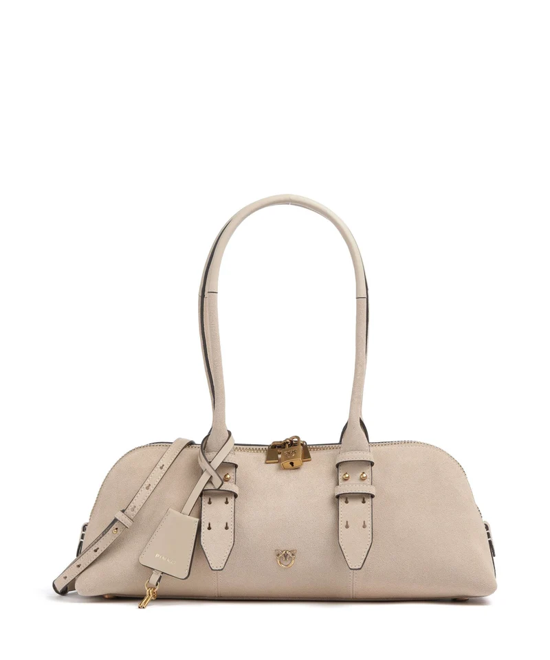 Pinko Bowling Horizontal Big Bolso de hombro beige/grigio fumo/antique gold