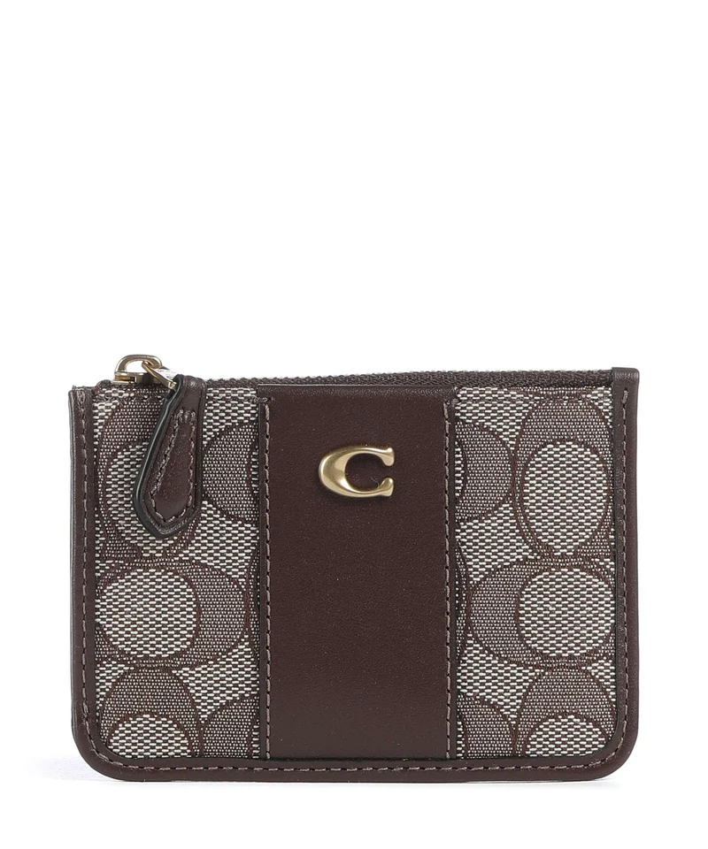 Coach Essential Signature Jacquard Mini Tarjetero oak maple
