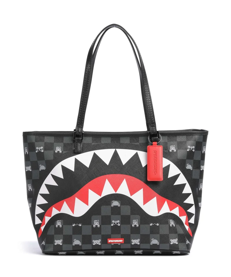 Sprayground Gray Peeking Character Check Bolsa shopping black